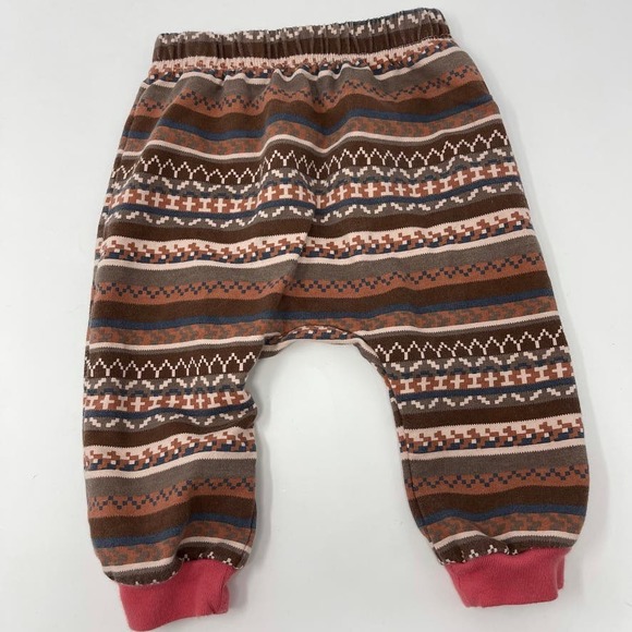 Peek Striped Patten Drop Crotch Pink Brown Pull On Jogger Pants 12-18 Months - Picture 1 of 6
